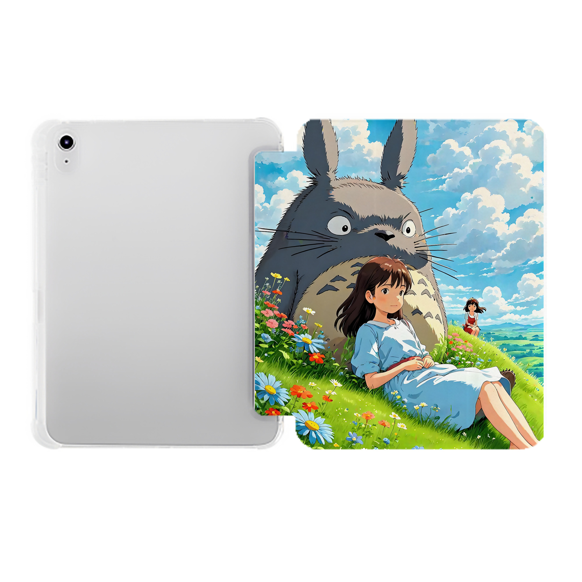 （画像用） となりのトトロ 草壁メイ 草壁サツキ My Neighbor Totoro Satsuki Kusakabe Mei Kusakabe IPad ケース ペン収納付き 三つ折りスタンド PUレザー×シリコン 対応機種9.5/10.5/10.9インチ